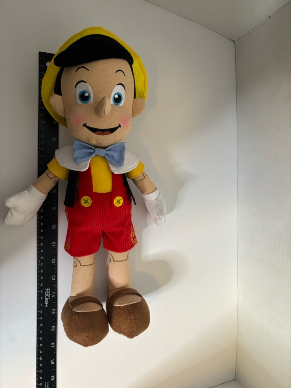 Disney Pinocchio Plush in Yellow Hat, Red Overalls & Blue Bow 38cm 15in
